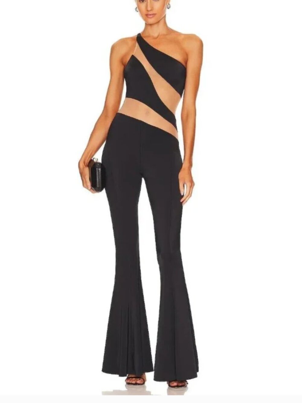Norma Kamali Snake Mesh Fishtail Jumpsuit Black & Nude Medium